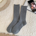 Calcetines grises de algodón acanalado para mujer, media caña en punto suave y fino - Talla única / Gris