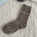 Calze vintage in lana marrone da donna con motivi nordici a fiocco di neve e righe - Fiocco di Neve (Retrò Nordico)