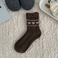 Dark brown wool socks with pink bows and white scalloped edges on a cozy rug - One Size / Dark Coffee