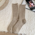 Ribbed knit crew socks in earthy clay brown color with a warm thick texture - One Size / Dark Khaki
