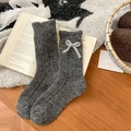 Dark grey wool knit socks with side bow tie detail for women in warm home setting - One Size / Dark Gray