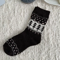 Brown wool mid-calf socks with pine tree jacquard and pink heart knit details - One Size / Jenny J. Tree