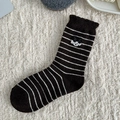 Brown striped wool socks with cute cartoon puppy embroidery and ruffled edges - One Size / Dog with Bow