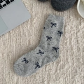 Calze in misto lana grigio chiaro con fiocchi blu scuro e polsini a costine - Fiocco