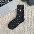 Warm dark gray wool socks featuring light gray polka dots and a cute alpaca embroidery - One Size / Deer Embroidery (Polka Dot)