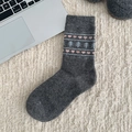 Thick wool blend socks in dark grey with pink hearts and blue tree jacquard patterns - One Size / Little Tree (Heart Pattern)