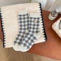 Chaussettes grises à carreaux vichy avec broderie ours et bordure à volants - Taille unique / Blanc Cassé