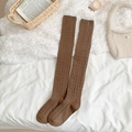 Calcetines altos marrón oscuro de punto trenzado con estilo universitario vintage - Talla única / café