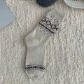 Fair Isle knit beige wool socks with red snowflake patterns and thick winter texture - One Size / Fine Polka Dot Style (RH010)