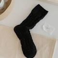 Black cable knit wool socks with colorful flecks for autumn and winter warmth - Black