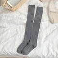 Dark grey over-the-knee socks with classic cable knit texture and thick cotton blend fabric - One Size / Light Gray