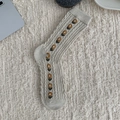 Fair Isle knit beige wool socks featuring floral patterns and warm cable knit texture - One Size / Small Flower Style (RH010)