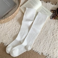 White ribbed knee-high socks in minimalist cotton blend for a cozy autumn winter look - One Size / White