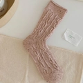 Vintage cable knit wool blend mid-calf socks in soft pink with marled nep texture - Dusky Pink