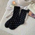 Dicke schwarze Strick-Wadensocken mit weißen Punkten für warme Wintertage - Einheitsgröße / Schwarz