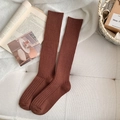 Japanese style minimalist brown ribbed knee-high socks in warm milk coffee color - Red Brown