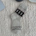 Fair Isle oatmeal wool socks with brown pine trees and red dots pattern for winter - One Size / Small Tree Style (RH010)