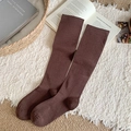 Brown ribbed knit long socks for women with cozy textured compression and warm fabric - One Size / Coffee