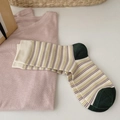 Retro striped crew socks in cream with purple and green accents for casual style - White Cuff