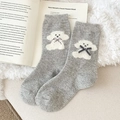 Gray knitted wool socks featuring cute dog patterns and checkered bow decorations - One Size / Light Gray