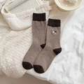 Brown wool socks with cute dog embroidery in thick knit style for winter warmth - One Size / Brown