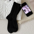 Calcetines gruesos de lana negra con canalé vertical para el calor invernal - Talla única / Negro