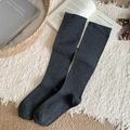 Minimalist dark gray compression calf socks with ribbed knit texture on white fabric - One Size / Dark Gray