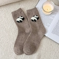 Brown wool panda socks with cute flocking design on a cozy lifestyle background - One Size / Brown