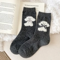 Dark grey knit wool socks with cute plush puppy embroidery and pink bow details - One Size / Dark Gray