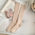 Beige rib-knit knee-high socks in minimalist Japanese style for a slim look - Beige