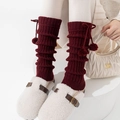 Scaldamuscoli in maglia bordeaux stile Lolita con pompon per la moda invernale - Borgogna