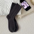 Calcetines de lana con trenzas en marrón oscuro de media caña para calor invernal - Talla única / gris oscuro