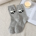 Thick wool blend socks in light grey featuring a cute panda embroidery and ribbed cuffs - One Size / Light Gray