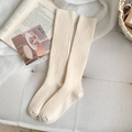 Minimalist cream white ribbed knit high socks for women in soft autumn winter fabric - Creamy White
