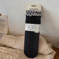Charcoal grey argyle wool socks with double ruffled lace trim in a cozy flat lay style - One Size / Dark Gray