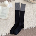 Chaussettes montantes en laine patchwork gris et noir avec texture côtelée - Taille unique / Noir