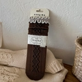 Deep brown argyle knit socks with cream ruffled lace trim and soft wool texture - One Size / Coffee