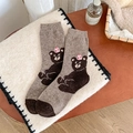 Cozy light brown wool socks with cute black bear embroidery and dark brown toes - Brown