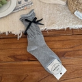 Sweet ballet style grey slouch socks with black satin ribbons and ruffle trim detail - Light Gray