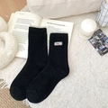 Cozy black knit crew socks with grey ribbed cuffs and Nice embroidery tag decoration - One Size / Black