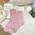 Pink knit mid-calf socks with lace trim and embroidered Nice label for women - One Size / Pink