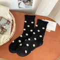 Dicke schwarze Wollsocken mit weißen Punkten und einem schicken Rollrand-Design im Retro-Stil - Einheitsgröße / Schwarz