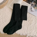 Chaussettes montantes noires en maille torsadée pour l'hiver, bas tricotés épais et chauds - Noir