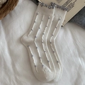 Cute white wool socks with gray polka dots, ribbed patterns, and sweet ruffled edges - One Size / White