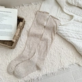 Calze giapponesi beige avena con trama a maglia fine e bordo arrotolato ondulato - Cachi