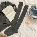 Dark grey and brown color-block over-knee knitted socks in warm thermal fabric - One Size / Dark Gray & Coffee Patchwork