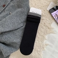 Japanese college style black striped crew socks with ribbed knit texture and cuff detail - One Size / Black