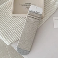 Women's light grey and white striped crew socks with solid color heel and toe design - One Size / Light Gray