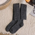 Dark grey knitted over-knee socks in warm plush texture shown on cozy home background - Dark Gray