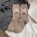 Calcetines marrón moka con lindo patrón de oso flocado para otoño e invierno - Talla única / Marrón